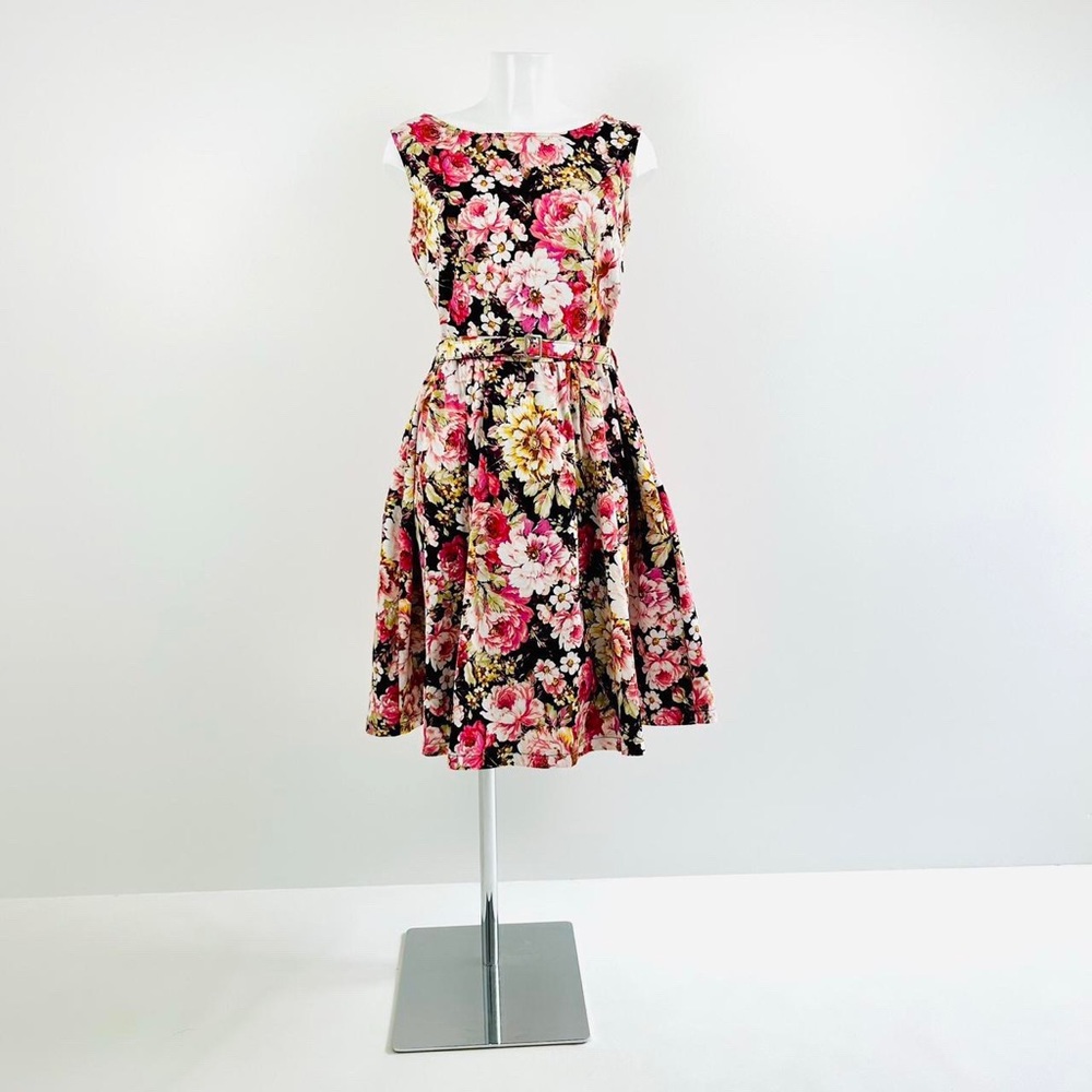 Lindy Bop Audrey Womens Floral Dress UK16 Belted Fit & Flare Retro Style - Picture 6 of 8